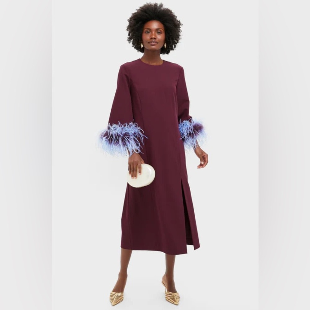 TUCKERNUCK Eleanor Dress Oxblood Feather Cuff Cocktail Holiday Party